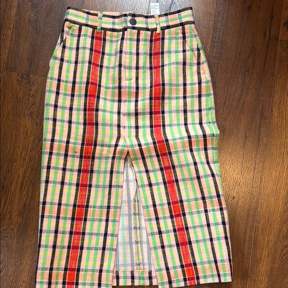Zara Red Green Pencil Midi Skirt